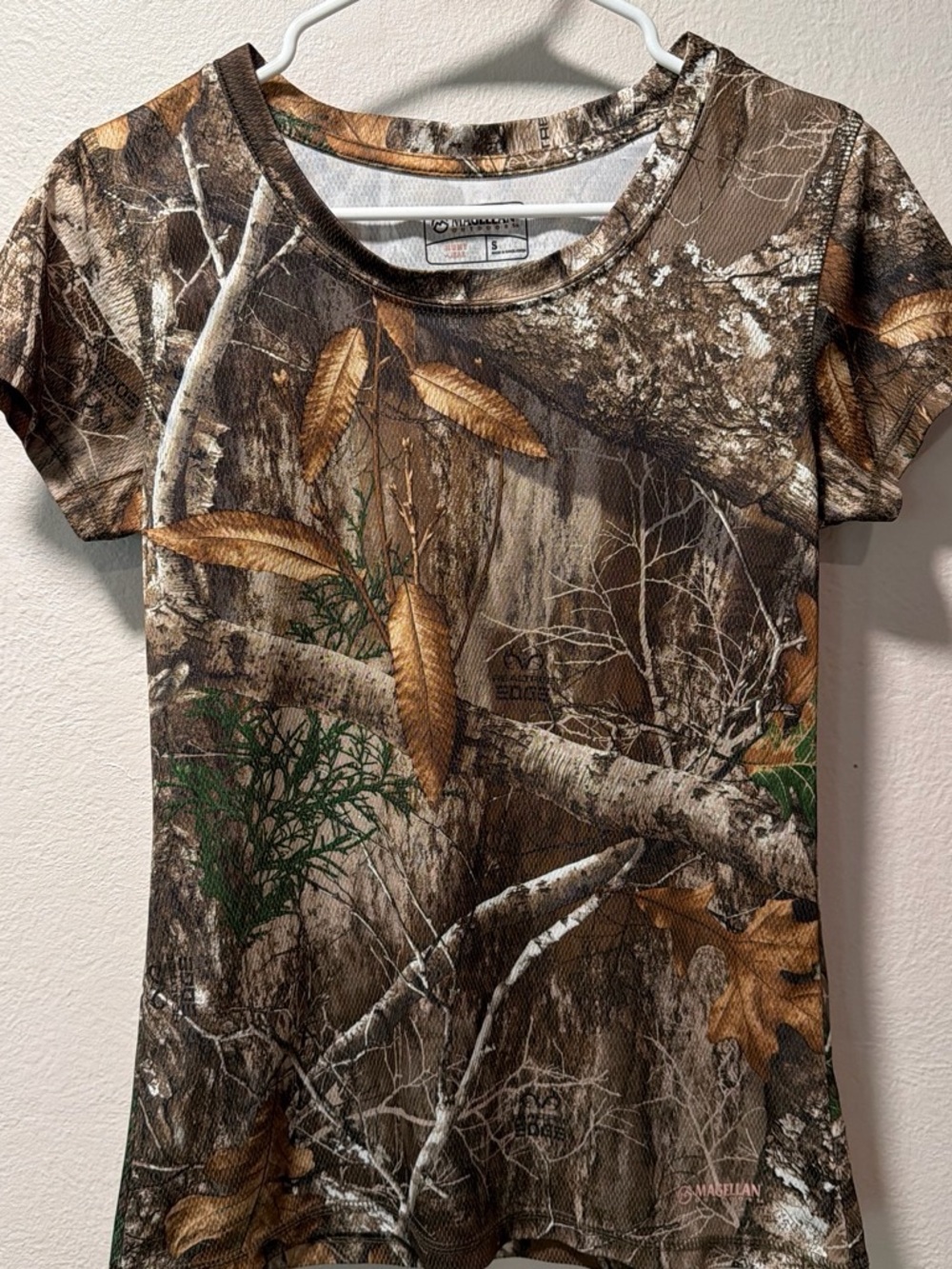 Magellan Outdoors Camo Neckline Tee in Brown & Green